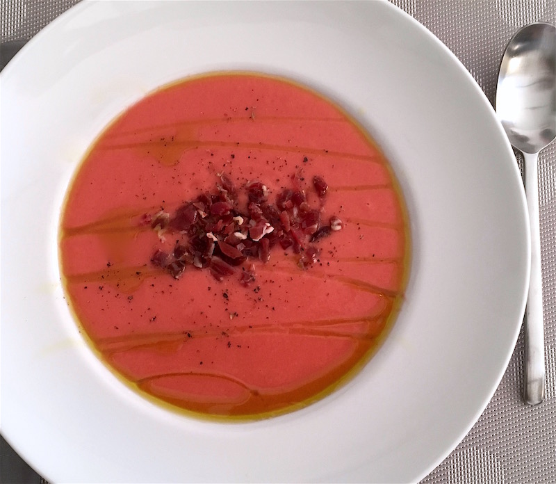 smoky salmorejo serrano ham cold tomato soup